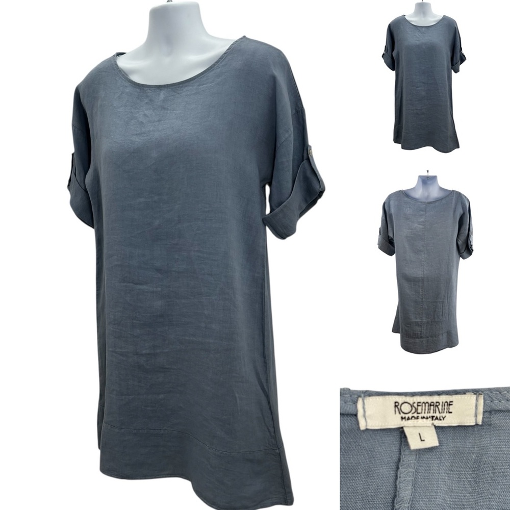 Rosemarine Made in Italy 100%  Dress Linen Sz. L Heather Blue